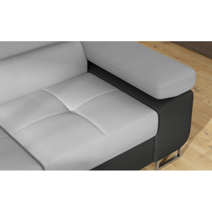Canapé d’angle convertible MENTON gris clair et gris foncé – Angle gauche avec coffre