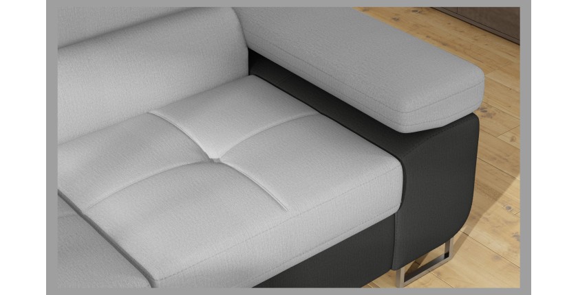 Canapé d’angle convertible MENTON gris clair et gris foncé – Angle gauche avec coffre