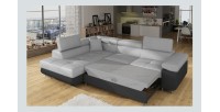 Canapé d’angle convertible MENTON gris clair et gris foncé – Angle gauche avec coffre