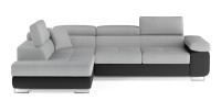 Canapé d’angle convertible MENTON gris clair et gris foncé – Angle gauche avec coffre