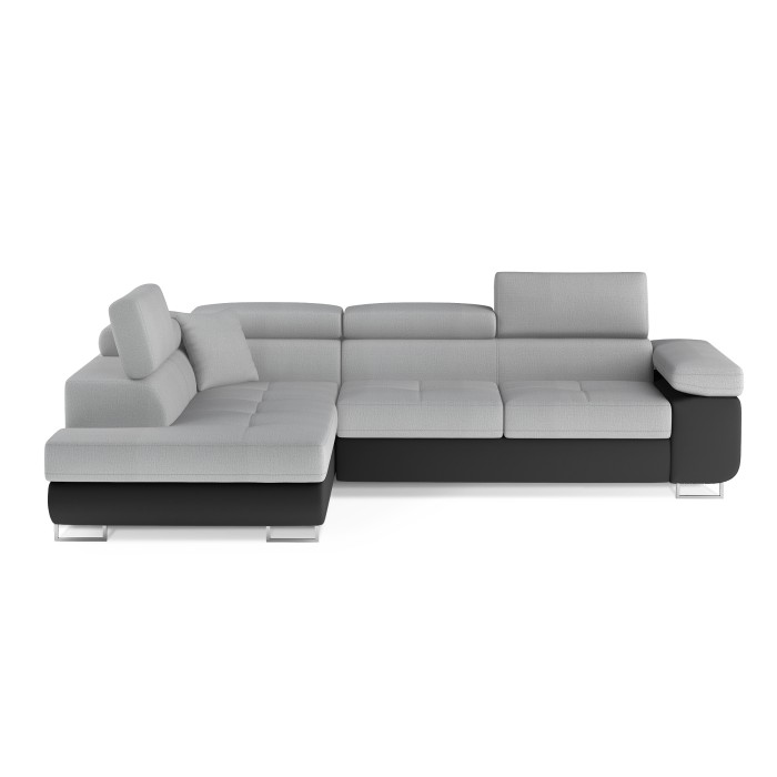 Canapé d’angle convertible MENTON gris clair et gris foncé – Angle gauche avec coffre