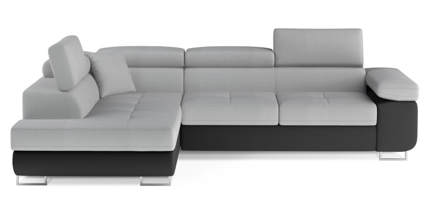 Canapé d’angle convertible MENTON gris clair et gris foncé – Angle gauche avec coffre