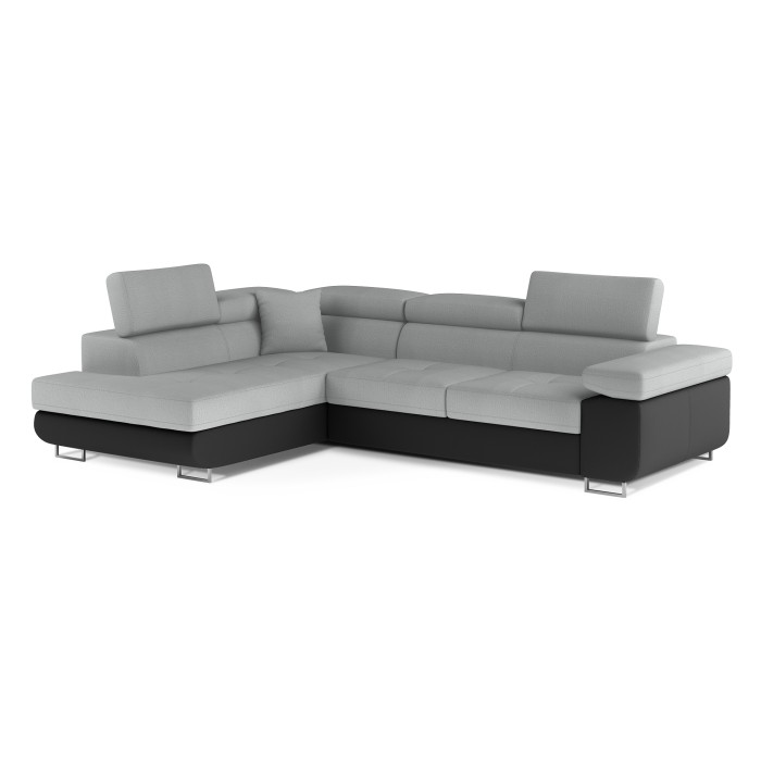 Canapé d’angle convertible MENTON gris clair et gris foncé – Angle gauche avec coffre