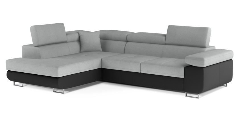 Canapé d’angle convertible MENTON gris clair et gris foncé – Angle gauche avec coffre