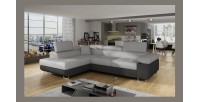 Canapé d’angle convertible MENTON gris clair et gris foncé – Angle gauche avec coffre