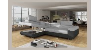 Canapé d’angle convertible MENTON gris clair et gris foncé – Angle gauche avec coffre