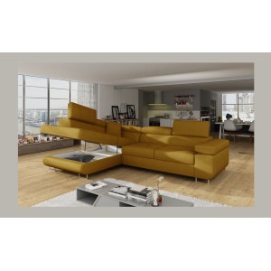 Canapé d’angle convertible MENTON jaune bouclette – Angle gauche avec coffre