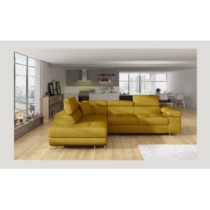 Canapé d’angle convertible MENTON jaune bouclette – Angle gauche avec coffre