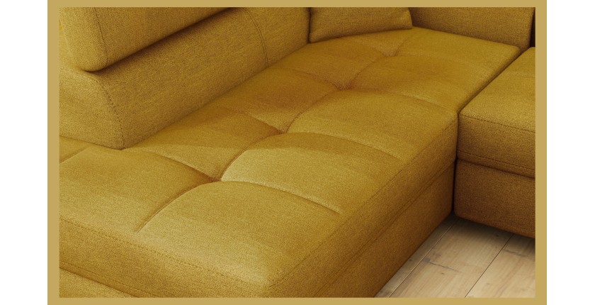 Canapé d’angle convertible MENTON jaune bouclette – Angle gauche avec coffre