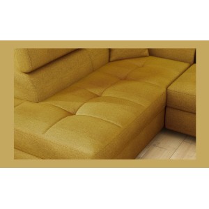 Canapé d’angle convertible MENTON jaune bouclette – Angle gauche avec coffre
