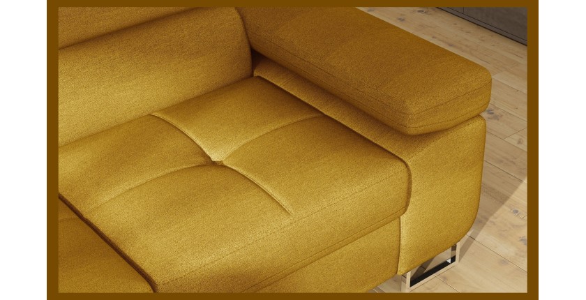 Canapé d’angle convertible MENTON jaune bouclette – Angle gauche avec coffre
