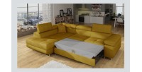 Canapé d’angle convertible MENTON jaune bouclette – Angle gauche avec coffre