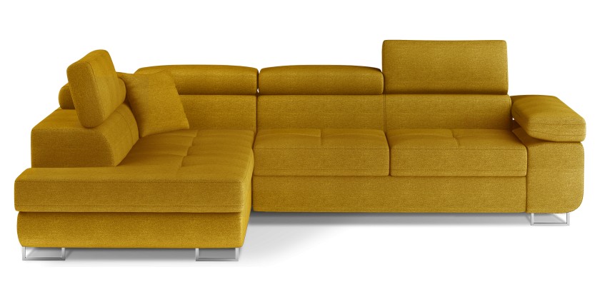 Canapé d’angle convertible MENTON jaune bouclette – Angle gauche avec coffre