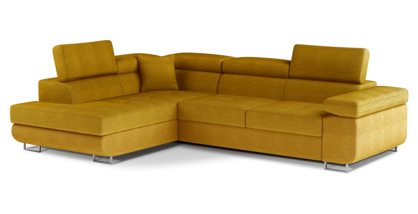 Canapé d’angle convertible MENTON jaune bouclette – Angle gauche avec coffre