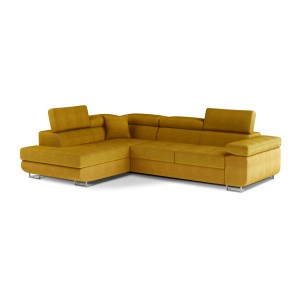 Canapé d’angle convertible MENTON jaune bouclette – Angle gauche avec coffre