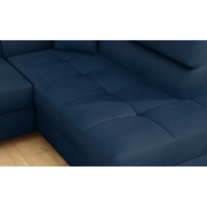 Canapé d’angle convertible MENTON bleu foncé bouclette – Angle droit avec coffre