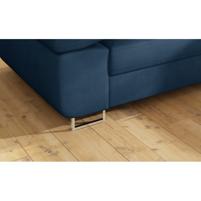 Canapé d’angle convertible MENTON bleu foncé bouclette – Angle droit avec coffre