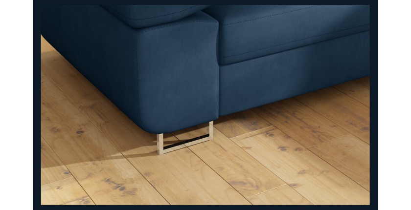 Canapé d’angle convertible MENTON bleu foncé bouclette – Angle droit avec coffre