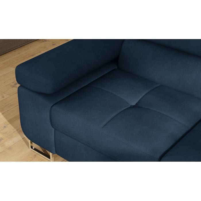 Canapé d’angle convertible MENTON bleu foncé bouclette – Angle droit avec coffre