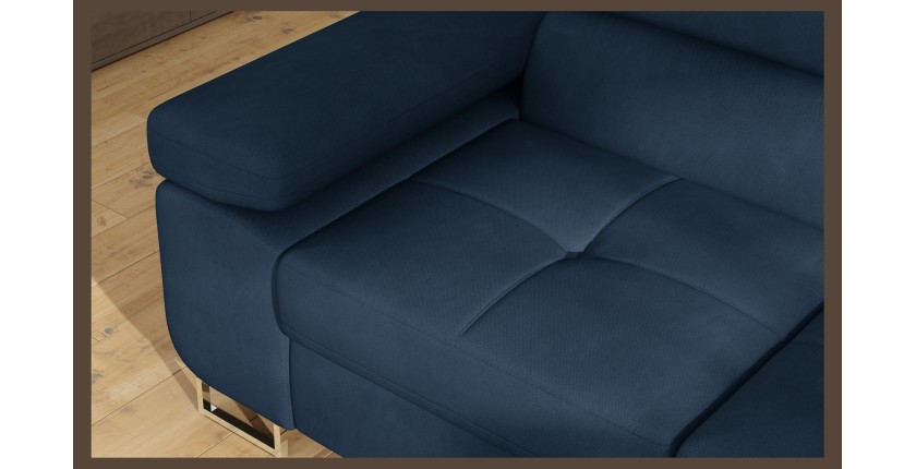 Canapé d’angle convertible MENTON bleu foncé bouclette – Angle droit avec coffre