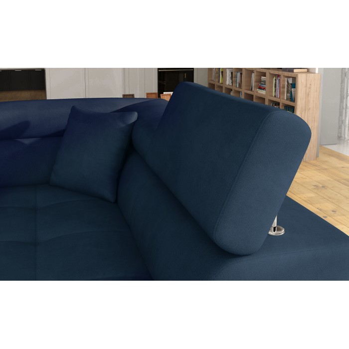 Canapé d’angle convertible MENTON bleu foncé bouclette – Angle droit avec coffre