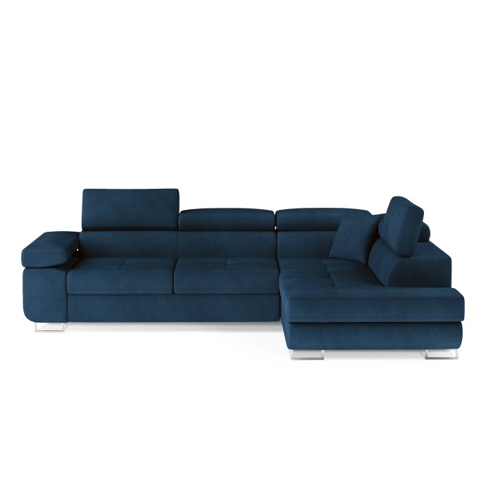Canapé d’angle convertible MENTON bleu foncé bouclette – Angle droit avec coffre