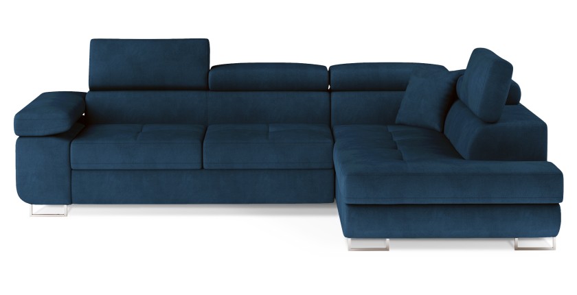 Canapé d’angle convertible MENTON bleu foncé bouclette – Angle droit avec coffre
