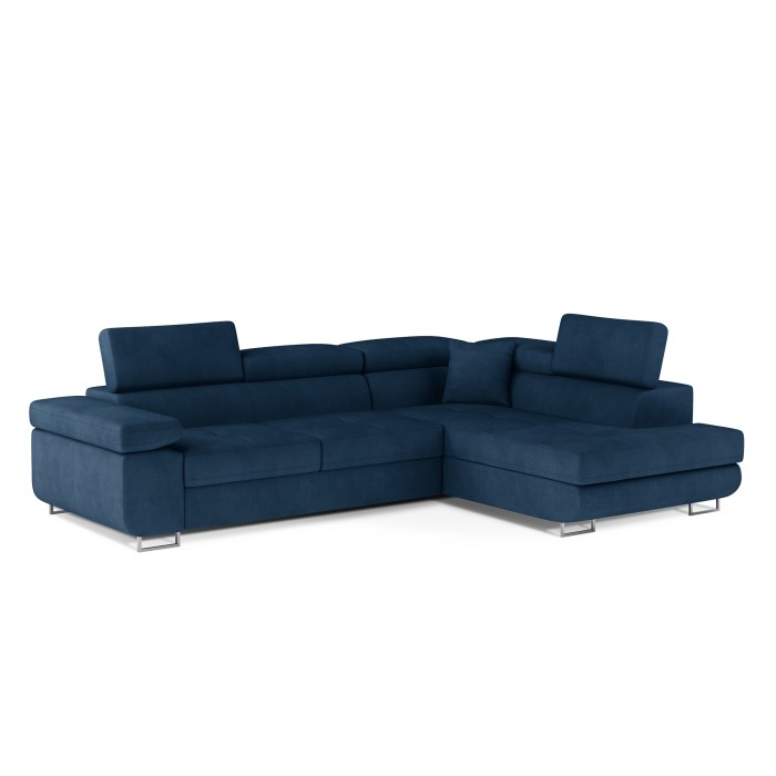 Canapé d’angle convertible MENTON bleu foncé bouclette – Angle droit avec coffre