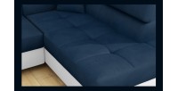 Canapé d’angle convertible MENTON bleu foncé et blanc bouclette – Angle droit avec coffre