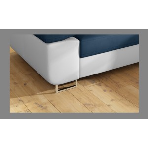 Canapé d’angle convertible MENTON bleu foncé et blanc bouclette – Angle droit avec coffre