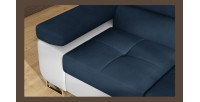 Canapé d’angle convertible MENTON bleu foncé et blanc bouclette – Angle droit avec coffre