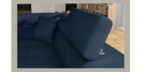 Canapé d’angle convertible MENTON bleu foncé et blanc bouclette – Angle droit avec coffre