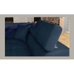 Canapé d’angle convertible MENTON bleu foncé et blanc bouclette – Angle droit avec coffre