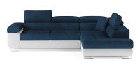 Canapé d’angle convertible MENTON bleu foncé et blanc bouclette – Angle droit avec coffre