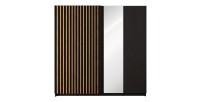 Armoire 2 portes coulissantes avec miroir 200 cm - noir et chêne - Collection STRANO