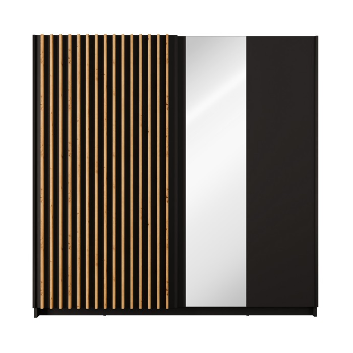 Armoire 2 portes coulissantes avec miroir 200 cm - noir et chêne - Collection STRANO