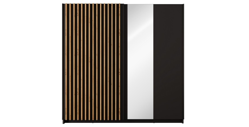 Armoire 2 portes coulissantes avec miroir 200 cm - noir et chêne - Collection STRANO