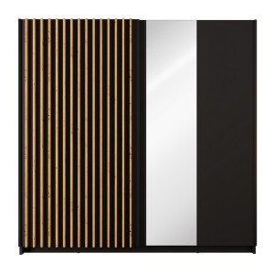 Armadio 2 porte scorrevoli con specchio 200 cm - nero e rovere - Collezione STRANO