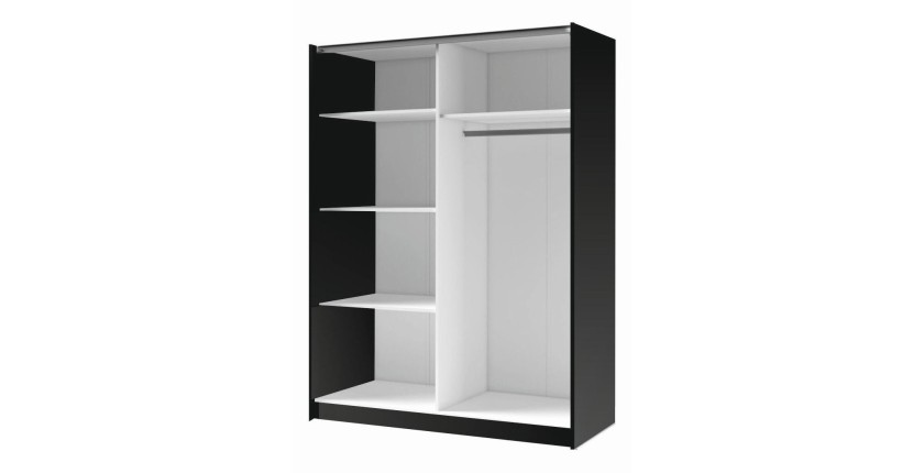 Armadio 2 porte scorrevoli con specchio 200 cm - nero e rovere - Collezione STRANO
