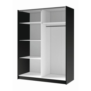 Armoire 2 portes coulissantes avec miroir 200 cm - noir et chêne - Collection STRANO