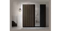 Armoire 2 portes coulissantes avec miroir 200 cm - noir et chêne - Collection STRANO