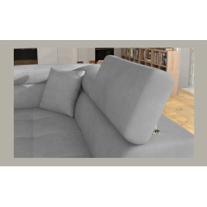 Canapé d’angle convertible MENTON gris et blanc velours – Angle droit avec coffre