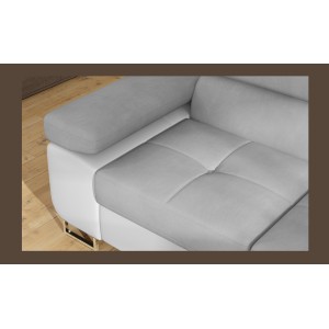 Canapé d’angle convertible MENTON gris et blanc velours – Angle droit avec coffre