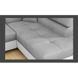 Canapé d’angle convertible MENTON gris et blanc velours – Angle droit avec coffre