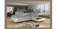 Canapé d’angle convertible MENTON gris et blanc velours – Angle droit avec coffre