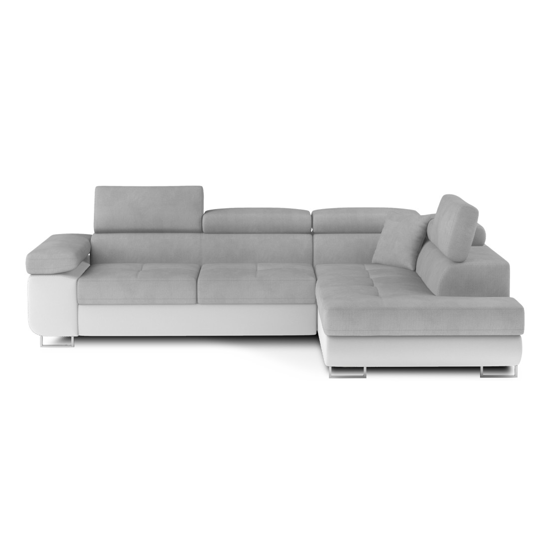 Canapé d’angle convertible MENTON gris et blanc velours – Angle droit avec coffre