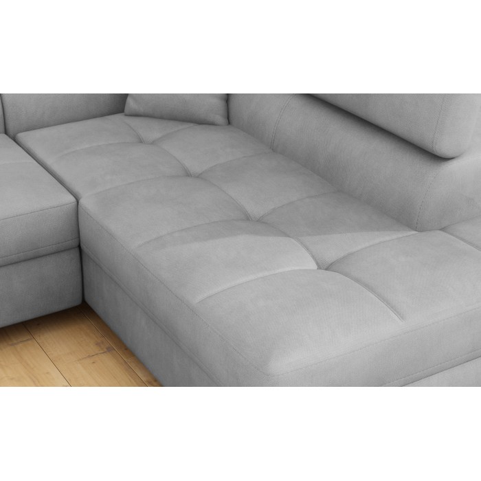 Canapé d’angle convertible MENTON gris velours – Angle droit avec coffre