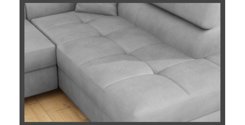 Canapé d’angle convertible MENTON gris velours – Angle droit avec coffre