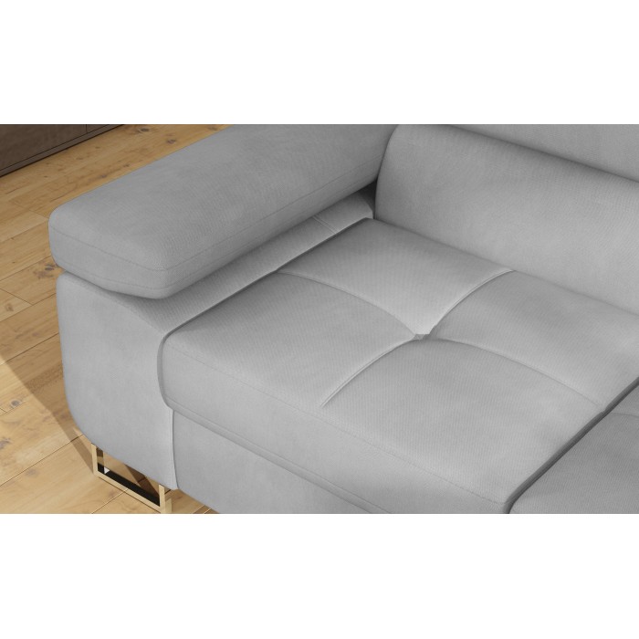 Canapé d’angle convertible MENTON gris velours – Angle droit avec coffre