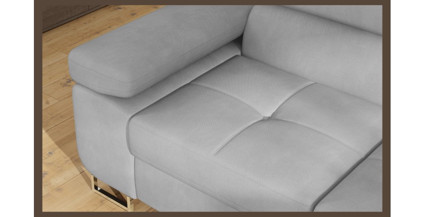 Canapé d’angle convertible MENTON gris velours – Angle droit avec coffre